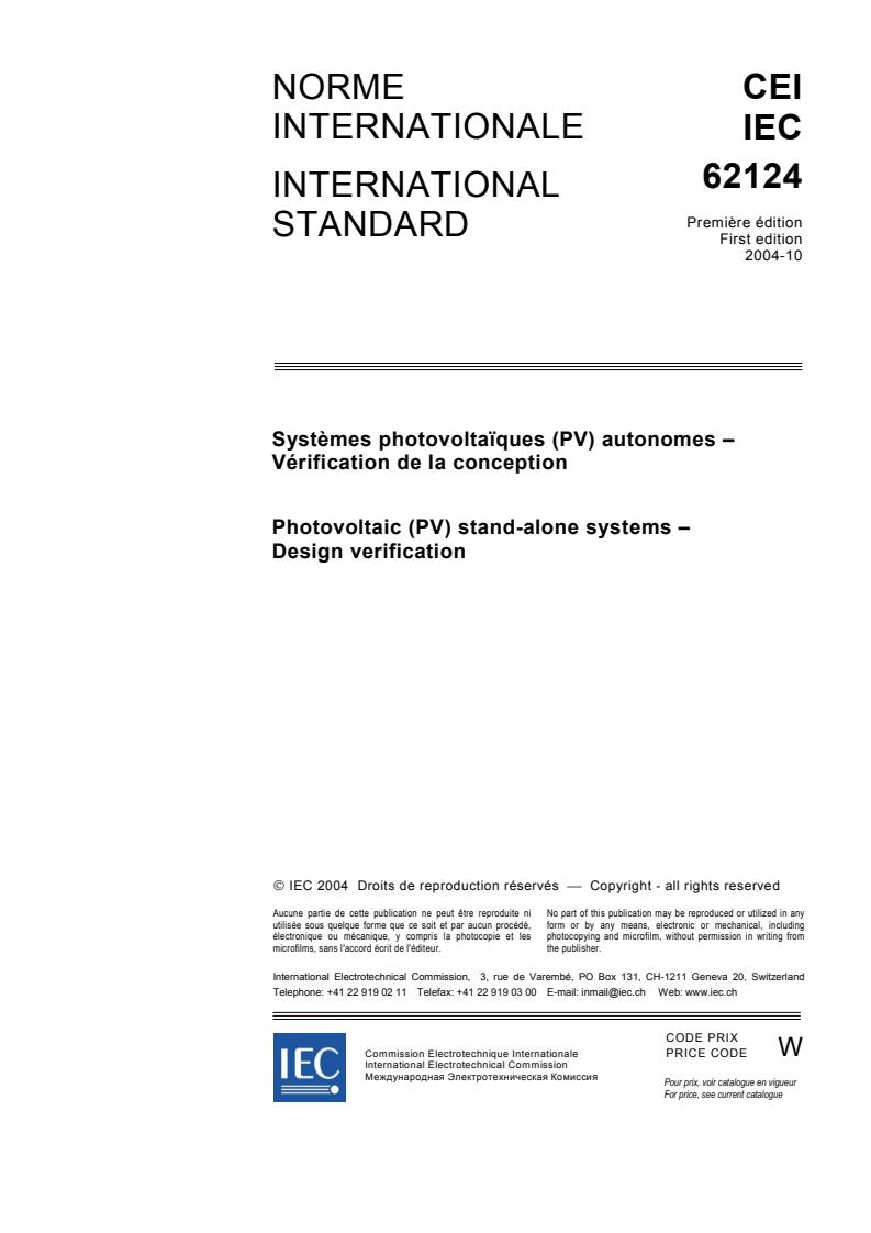 IEC 62124:2004 - Photovoltaic (PV) stand alone systems - Design verification