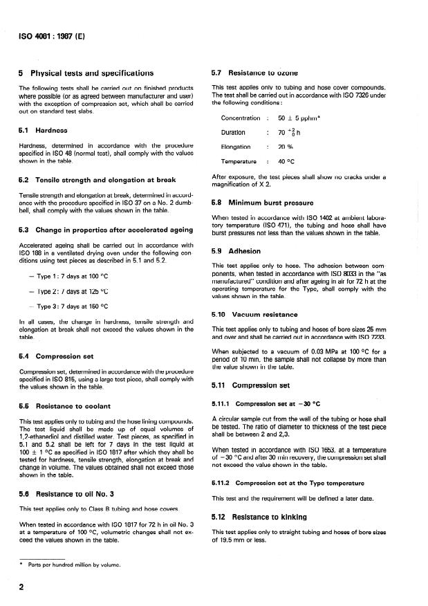 ISO 4081:1987 ISO 4081:1987 - Rubber -- Coolant hoses and tubing for use on private cars and light commercial vehicles -- Specification - Page 4 preview