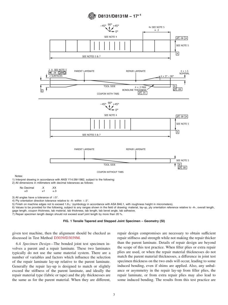 ASTM D8131/D8131M-17e1 - Standard Practice for  Tensile Properties of Tapered and Stepped Joints of Polymer  Matrix Composite Laminates