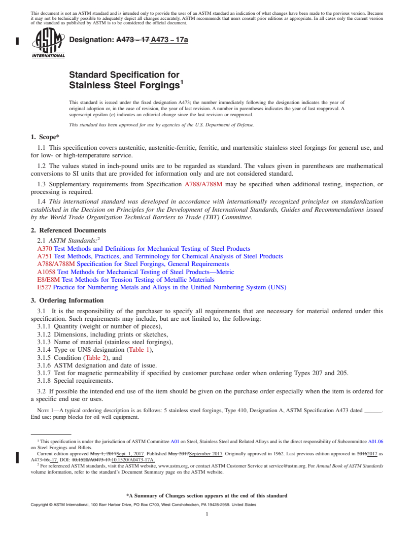 REDLINE ASTM A473-17a - Standard Specification for Stainless Steel Forgings