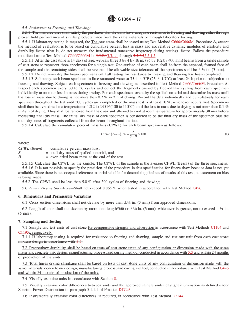 REDLINE ASTM C1364-17 - Standard Specification for  Architectural Cast Stone