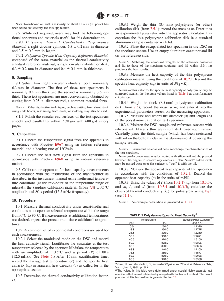 ASTM E1952-17 - Standard Test Method for  Thermal Conductivity and Thermal Diffusivity by Modulated Temperature  Differential Scanning Calorimetry