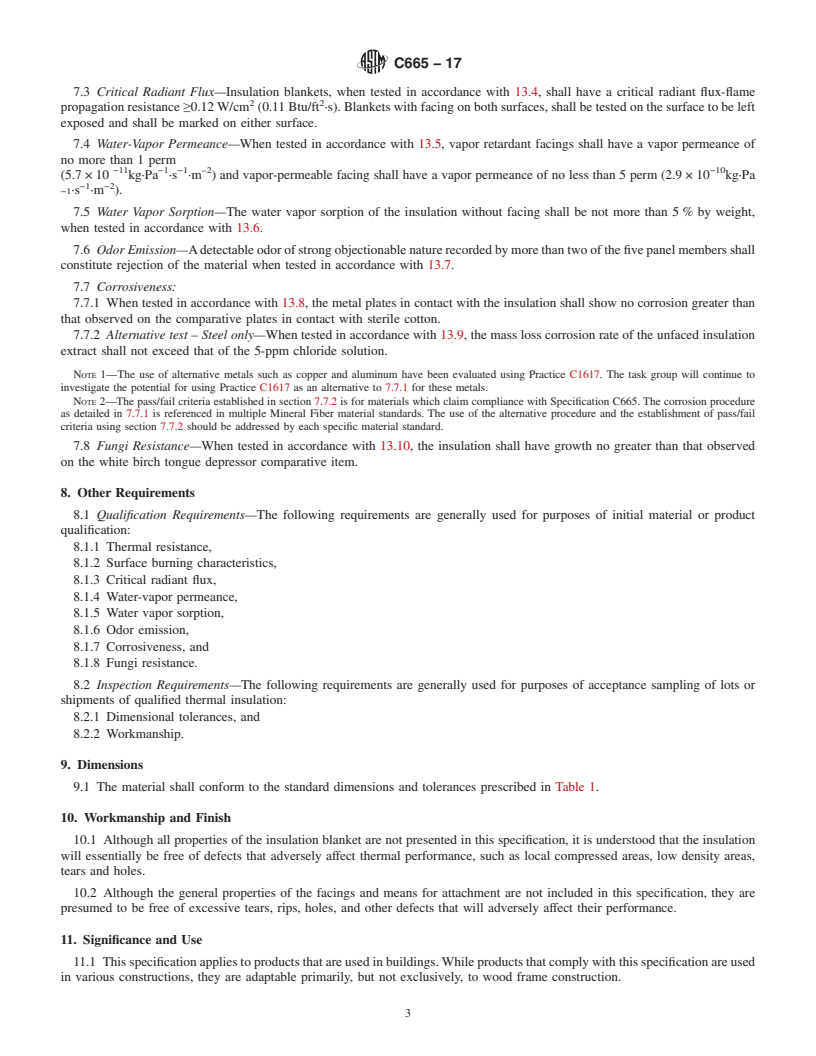 REDLINE ASTM C665-17 - Standard Specification for  Mineral-Fiber Blanket Thermal Insulation for Light Frame Construction  and Manufactured Housing