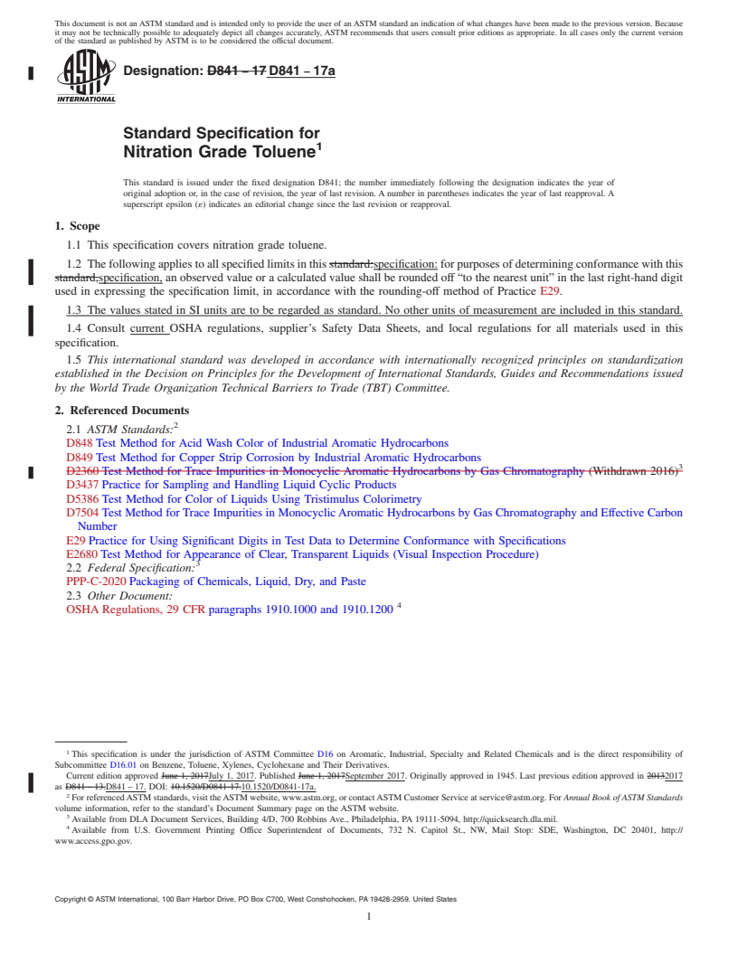 REDLINE ASTM D841-17a - Standard Specification for Nitration Grade Toluene