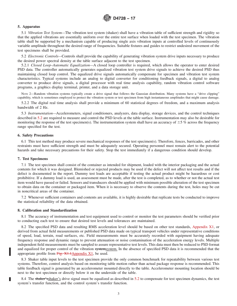 REDLINE ASTM D4728-17 - Standard Test Method for Random Vibration Testing of Shipping Containers