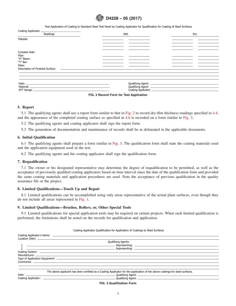 REDLINE ASTM D4228-05(2017) - Standard Practice for Qualification of Coating Applicators for Application of Coatings  to   Steel Surfaces