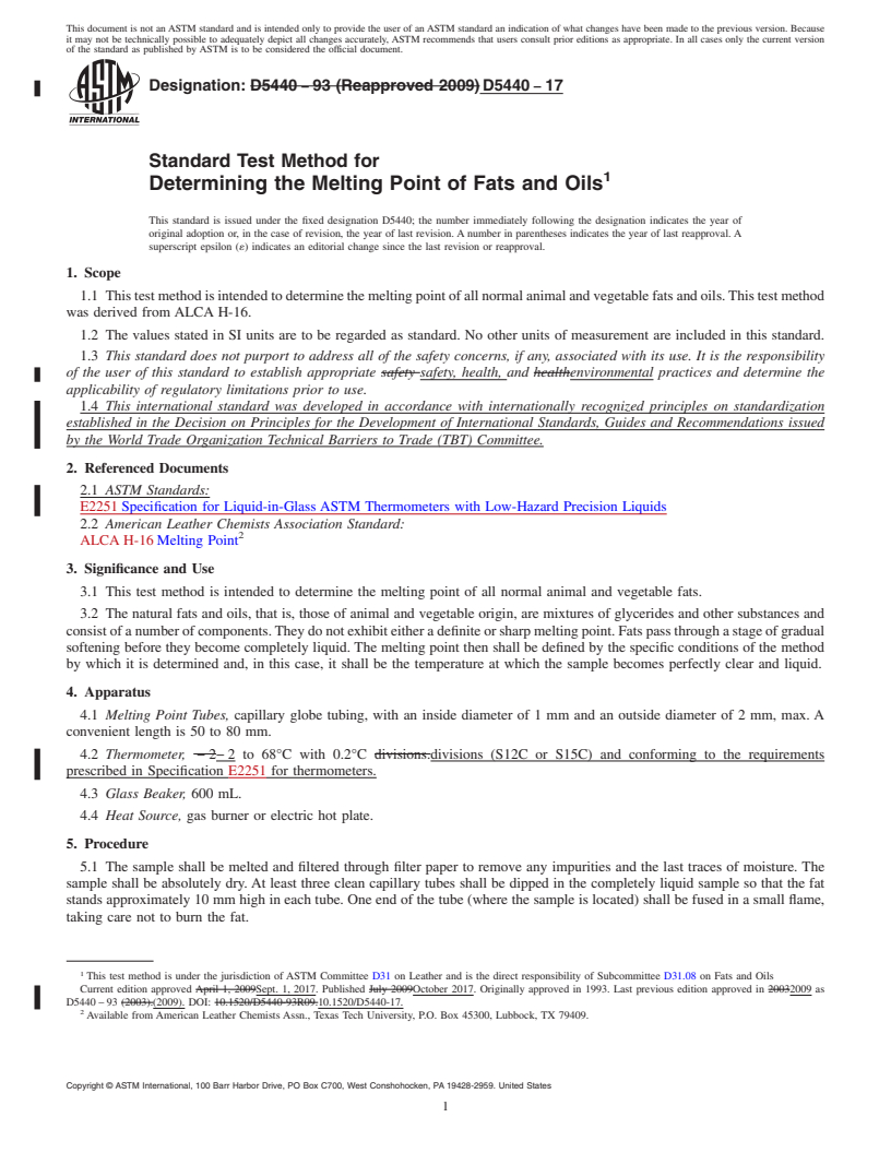 REDLINE ASTM D5440-17 - Standard Test Method for  Determining the Melting Point of Fats and Oils