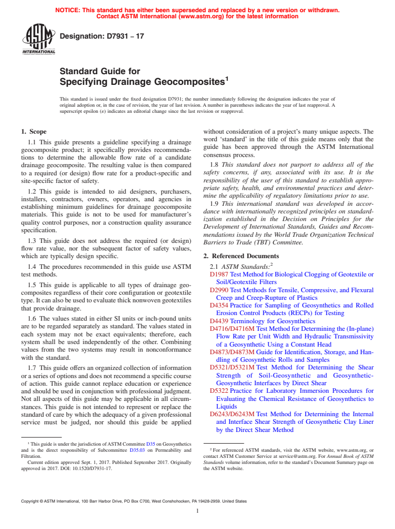 ASTM D7931-17 - Standard Guide for Specifying Drainage Geocomposites