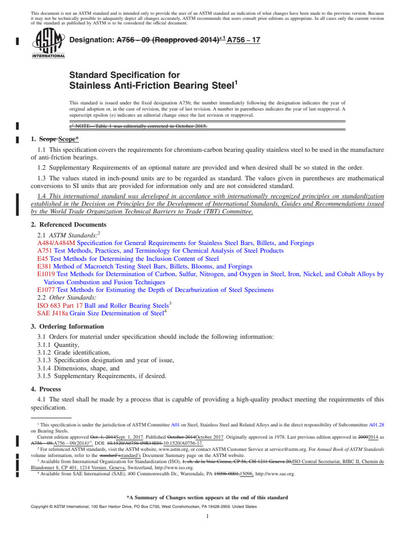 REDLINE ASTM A756-17 - Standard Specification for Stainless Anti-Friction Bearing Steel