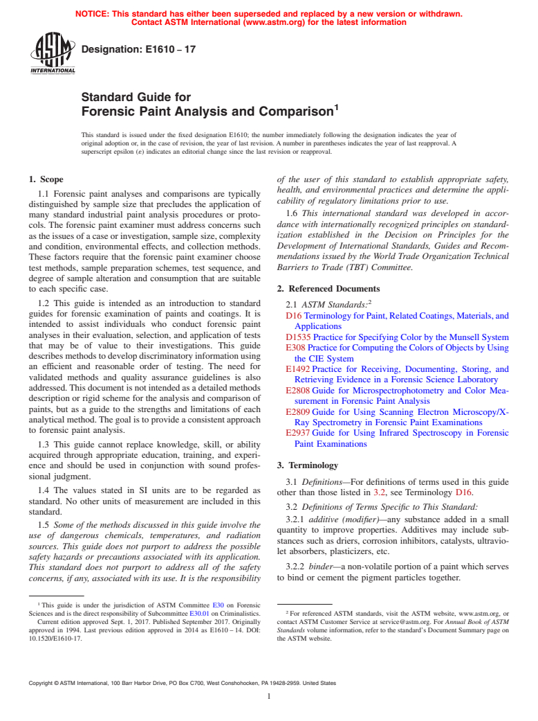 ASTM E1610-17 - Standard Guide for  Forensic Paint Analysis and Comparison