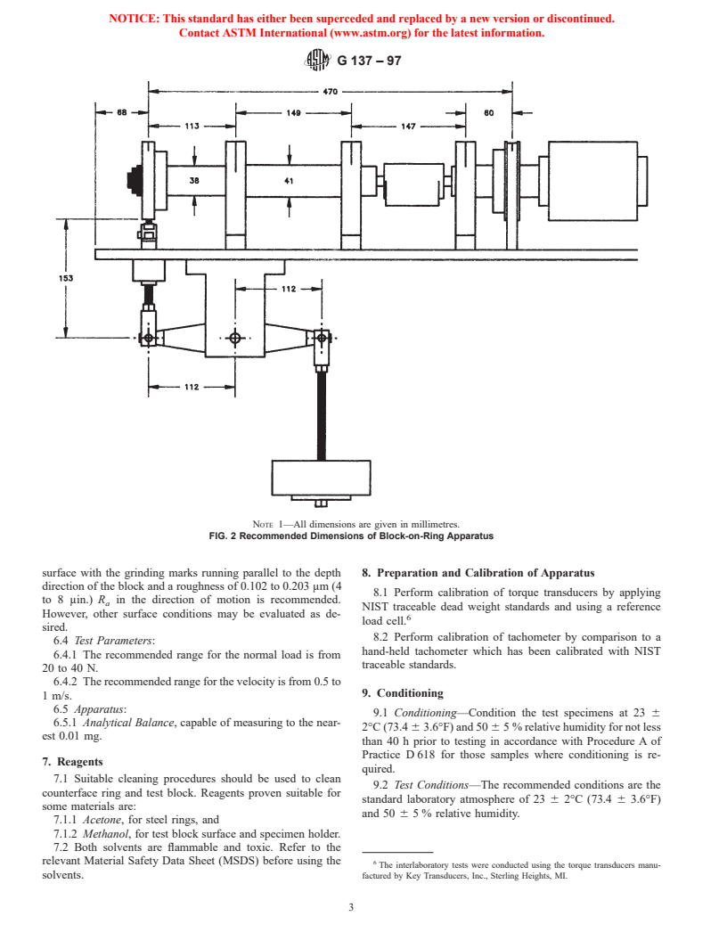 ASTM G137-97 - Standard Test Method for Ranking Resistance of Plastic Materials to Sliding Wear Using a Block-On-Ring Configuration