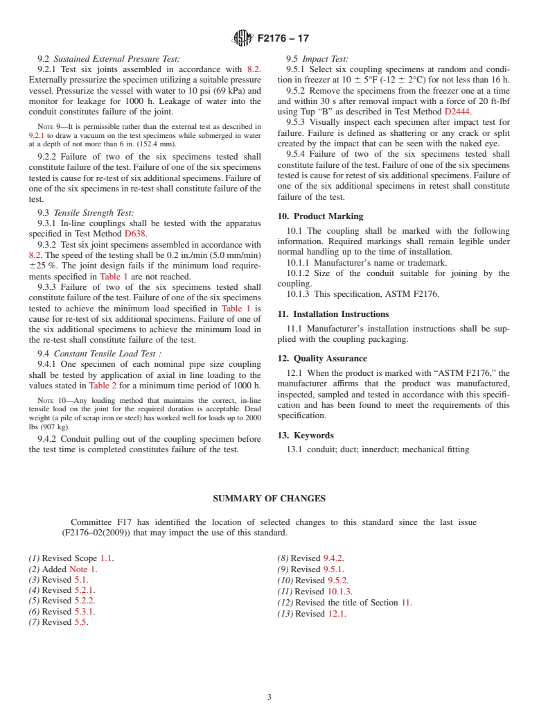 ASTM F2176-17 - Standard Specification for  Mechanical Couplings Used on Polyethylene Conduit, Duct and  Innerduct