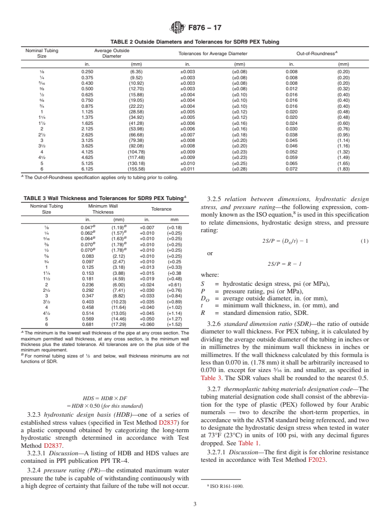 ASTM F876-17 - Standard Specification for  Crosslinked Polyethylene (PEX) Tubing