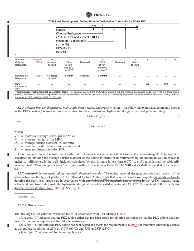 REDLINE ASTM F876-17 - Standard Specification for  Crosslinked Polyethylene (PEX) Tubing