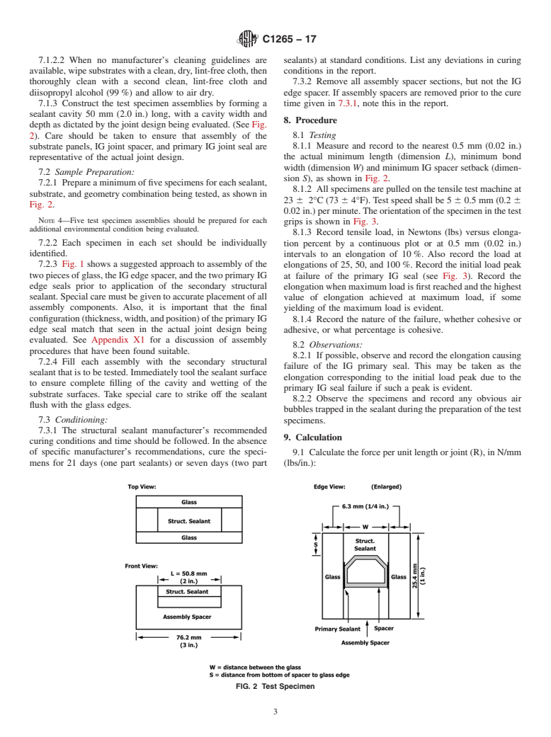 ASTM C1265-17 - Standard Test Method for  Determining the Tensile Properties of an Insulating Glass Edge  Seal for Structural Glazing Applications