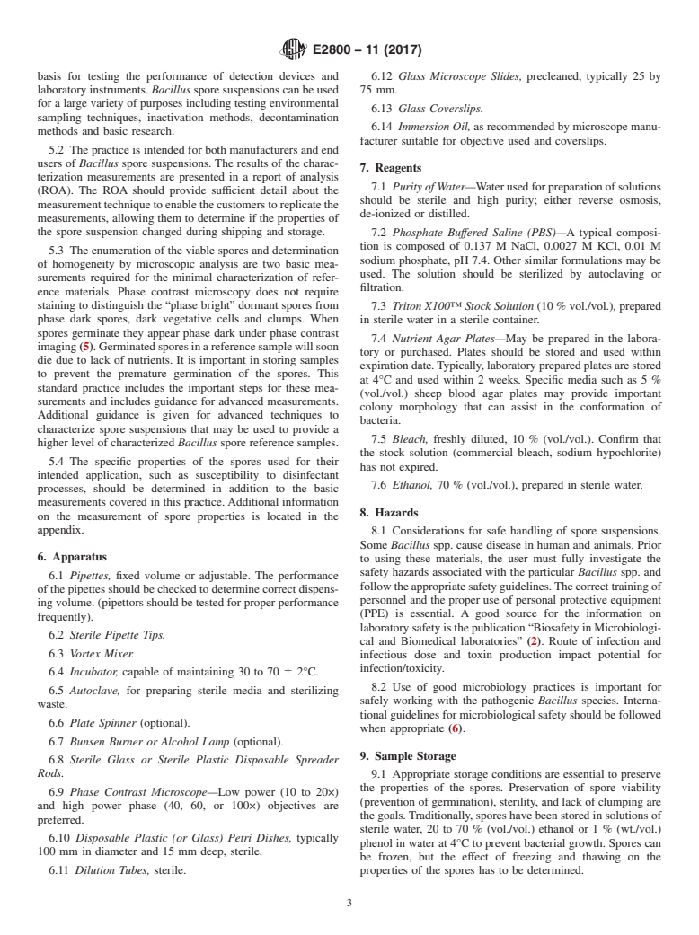 ASTM E2800-11(2017) - Standard Practice for  Characterization of <emph type="ital">Bacillus</emph> Spore  Suspensions for Reference Materials