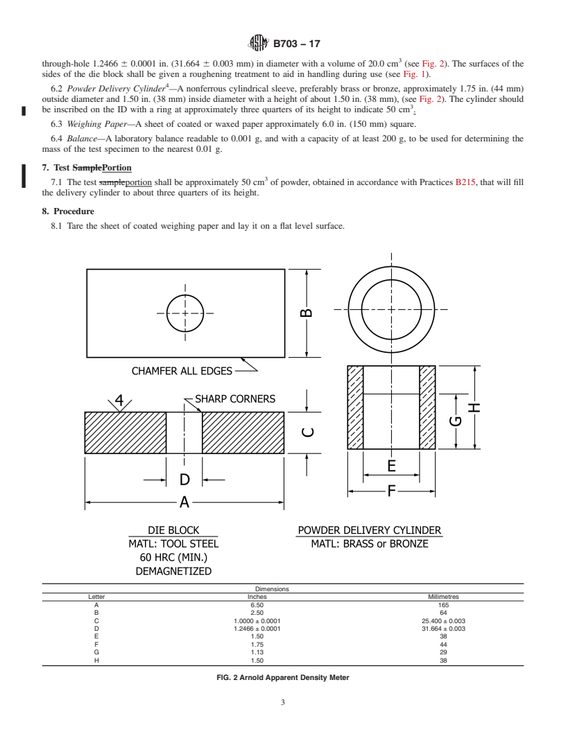 REDLINE ASTM B703-17 - Standard Test Method for Apparent Density of Metal Powders and Related Compounds Using   the Arnold Meter