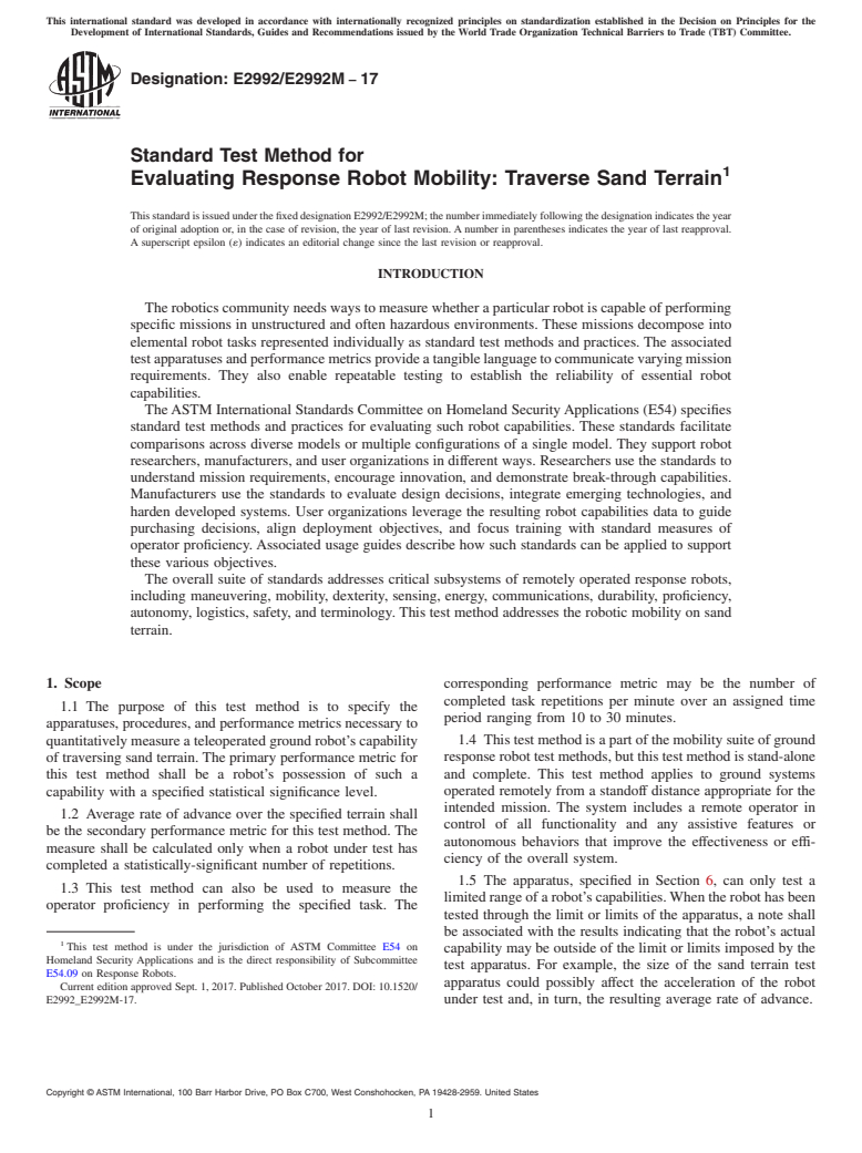 ASTM E2992/E2992M-17 - Standard Test Method for Evaluating Response Robot Mobility: Traverse Sand Terrain