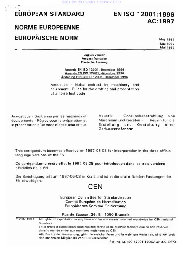 EN ISO 12001:1999/AC:1999