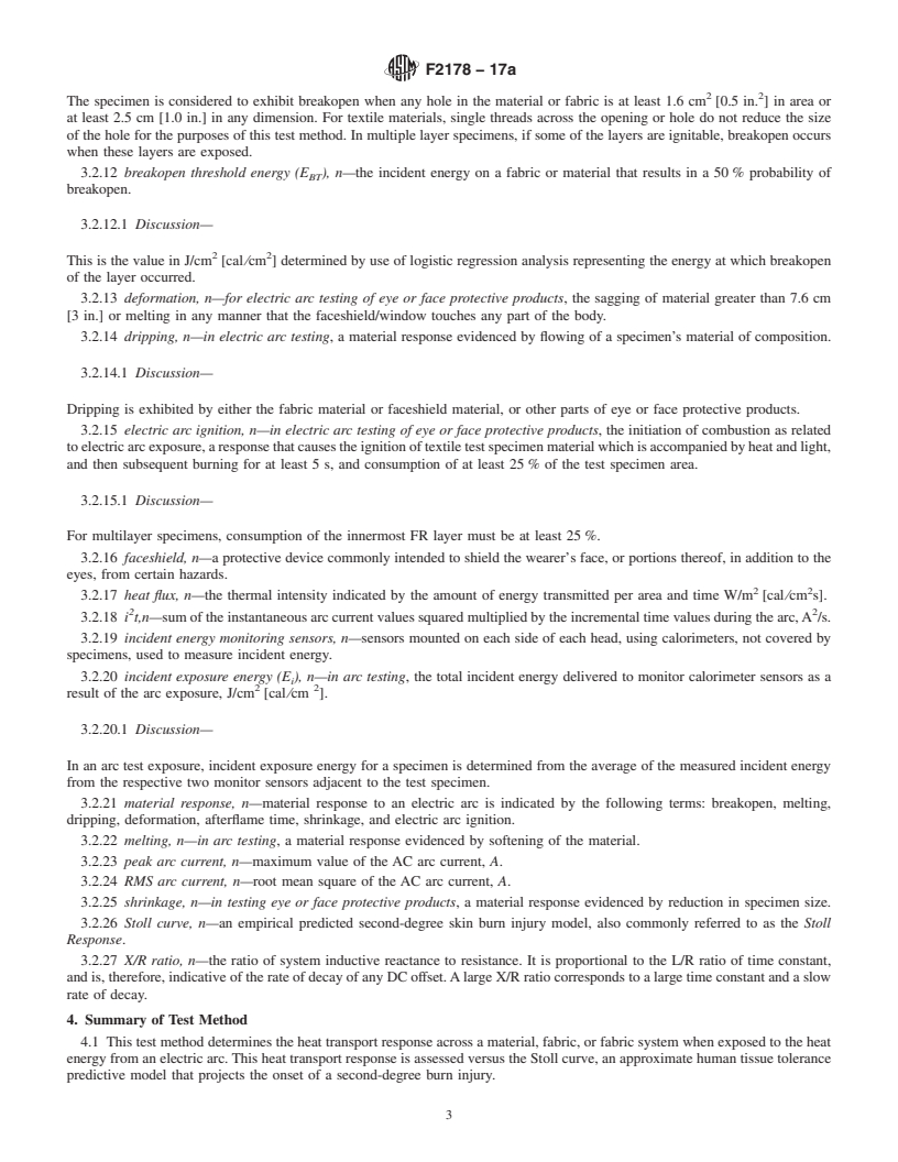 REDLINE ASTM F2178-17a - Standard Test Method for  Determining the Arc Rating and Standard Specification for Eye  or Face Protective Products