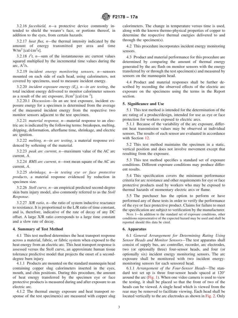 ASTM F2178-17a - Standard Test Method for  Determining the Arc Rating and Standard Specification for Eye  or Face Protective Products