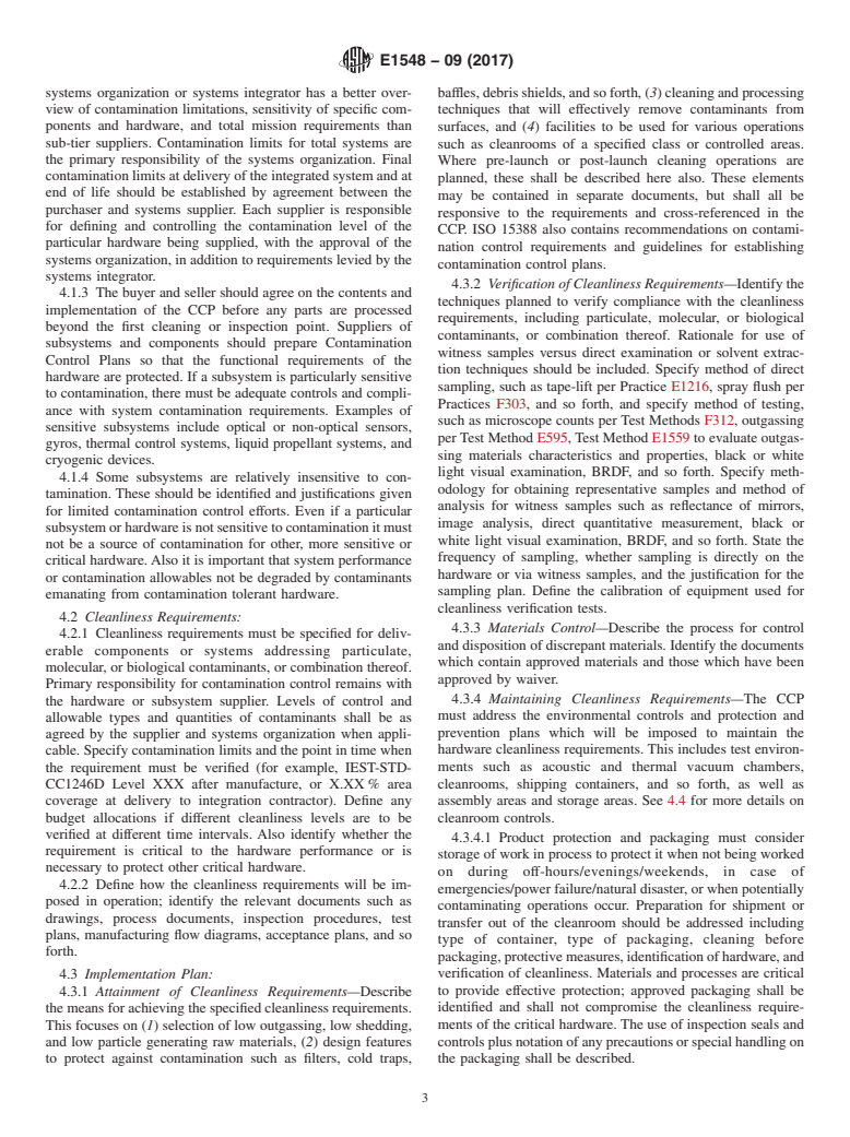 ASTM E1548-09(2017) - Standard Practice for  Preparation of Aerospace Contamination Control Plans