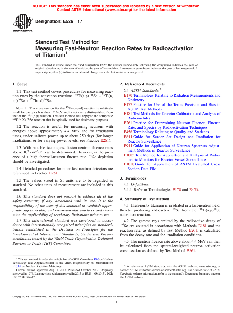 ASTM E526-17 - Standard Test Method for  Measuring Fast-Neutron Reaction Rates by Radioactivation of  Titanium
