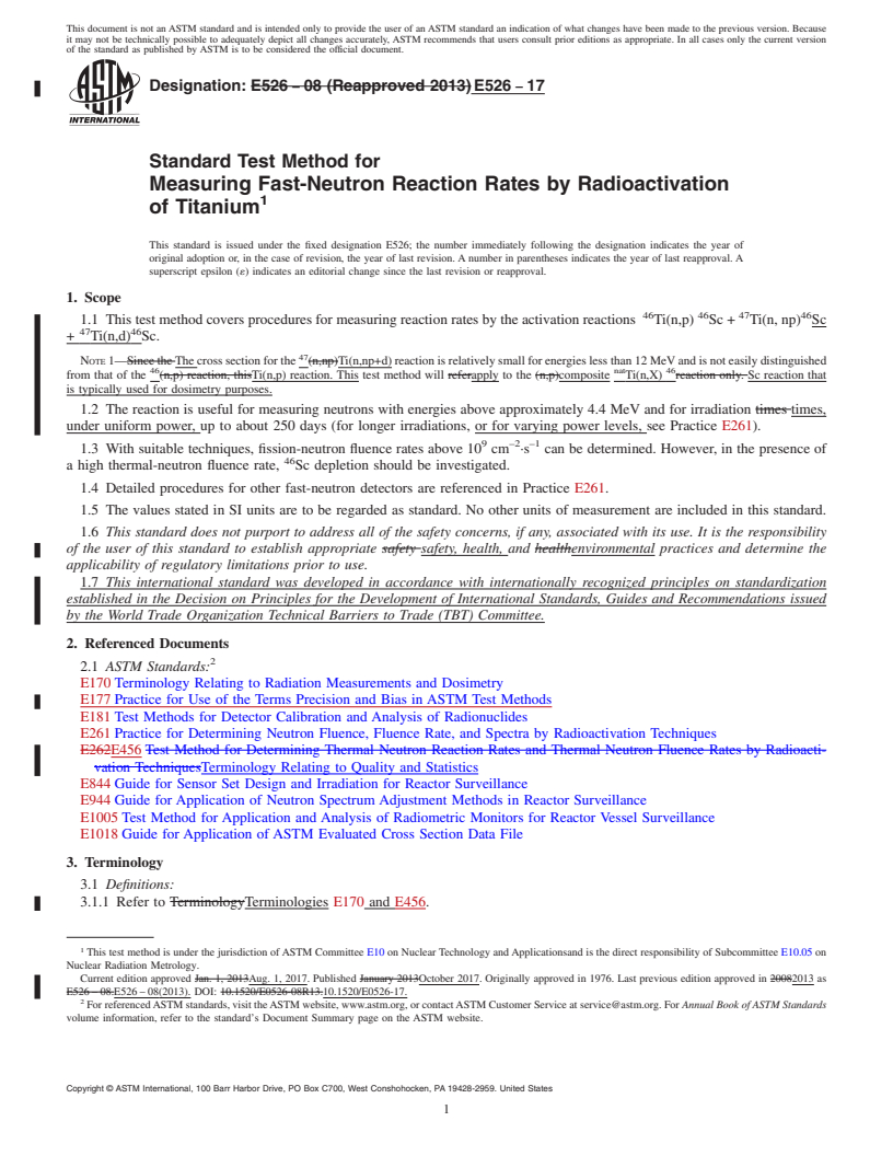 REDLINE ASTM E526-17 - Standard Test Method for  Measuring Fast-Neutron Reaction Rates by Radioactivation of  Titanium
