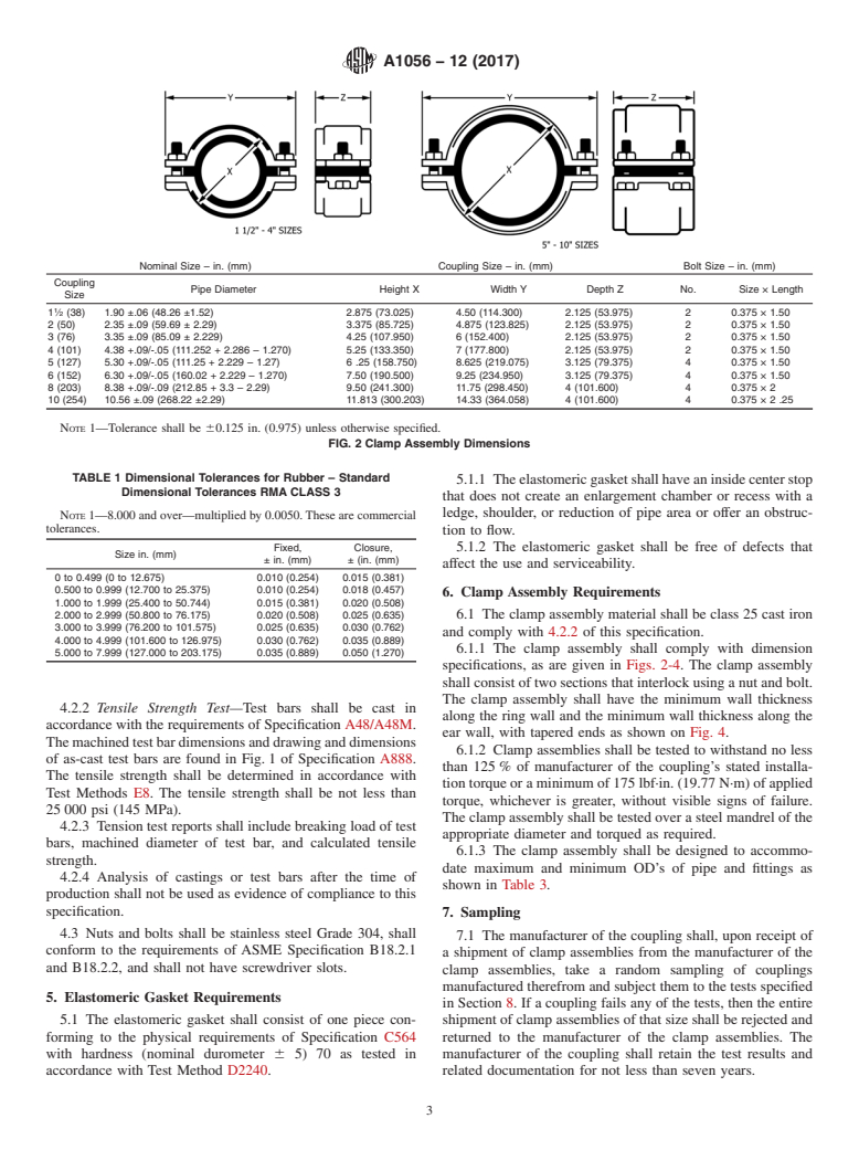 ASTM A1056-12(2017) - Standard Specification for  Cast Iron Couplings Used for Joining Hubless Cast Iron Soil  Pipe and Fittings