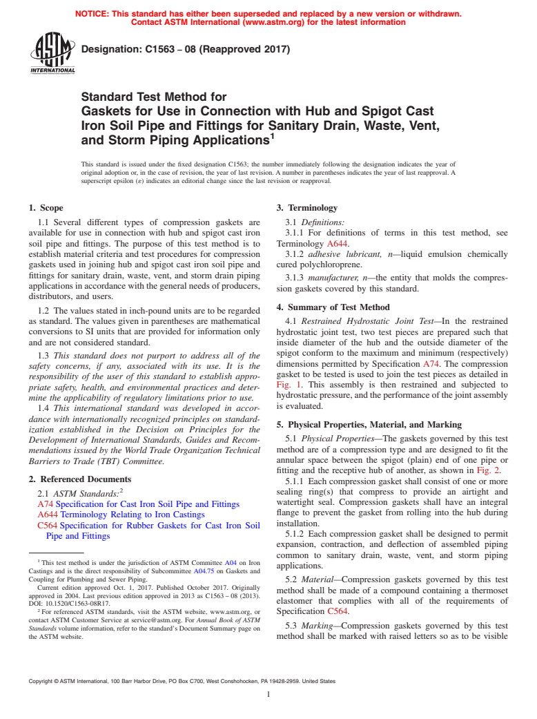 ASTM C1563-08(2017) - Standard Test Method for Gaskets for Use in ...