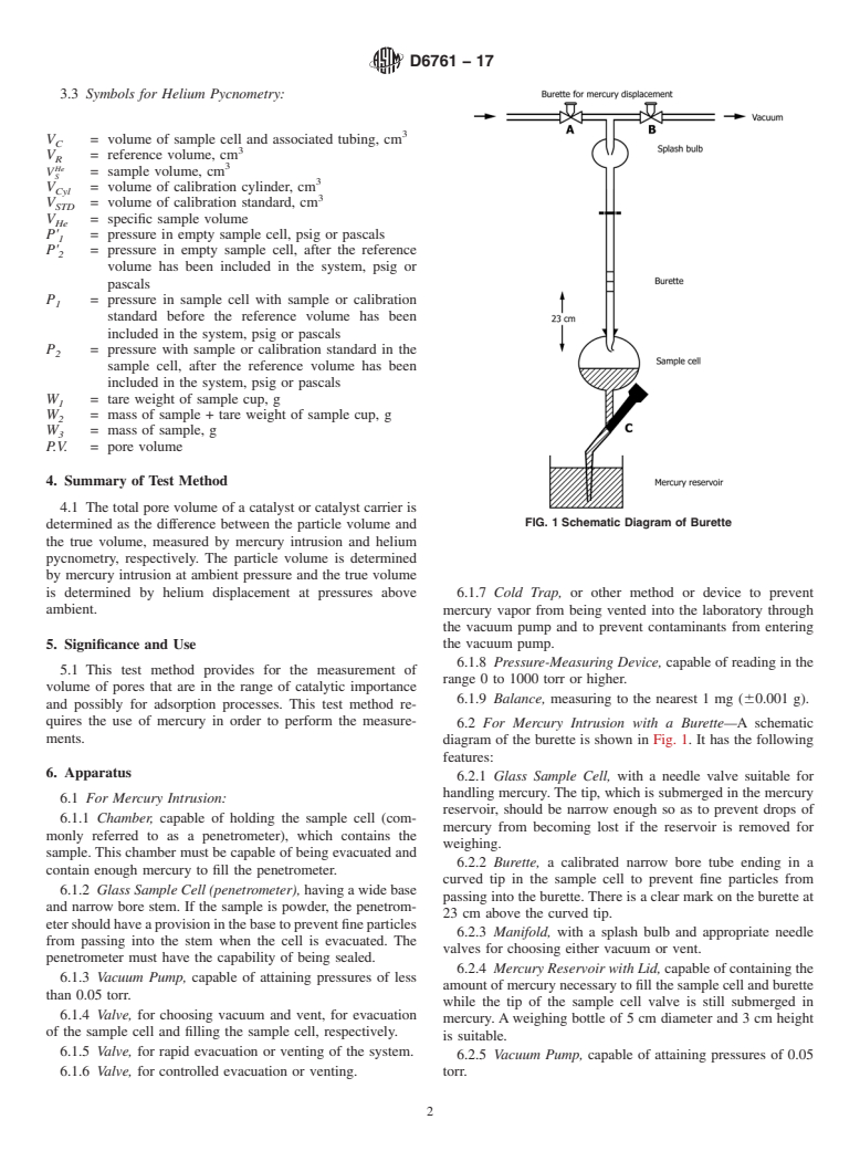 ASTM D6761-17 - Standard Test Method for  Determination of the Total Pore Volume of Catalysts and Catalyst  Carriers