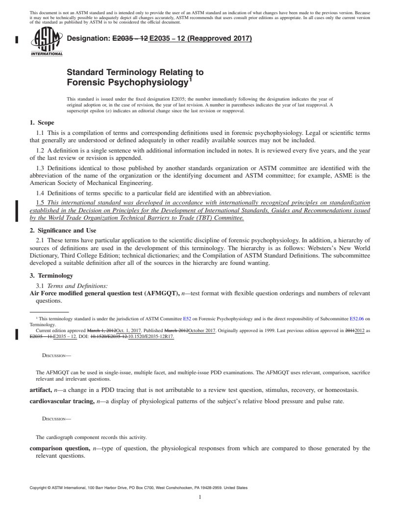 REDLINE ASTM E2035-12(2017) - Standard Terminology Relating to  Forensic Psychophysiology