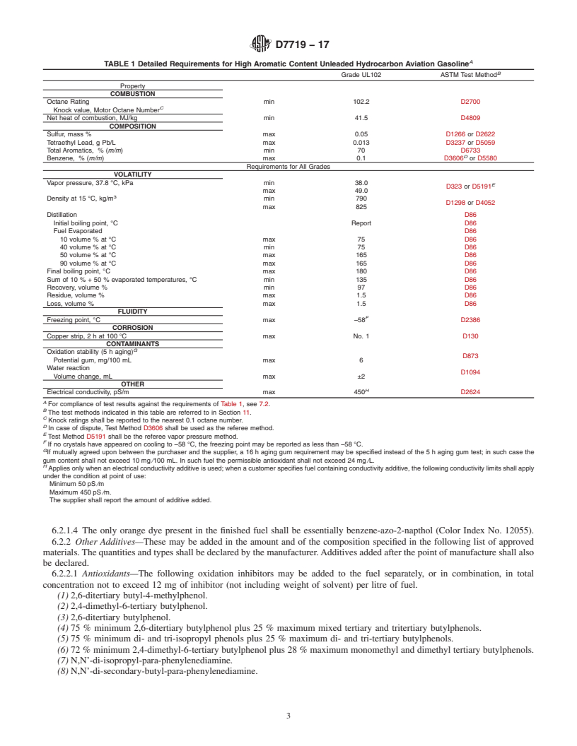 REDLINE ASTM D7719-17 - Standard Specification for  High Aromatic Content Unleaded Hydrocarbon Aviation Gasoline