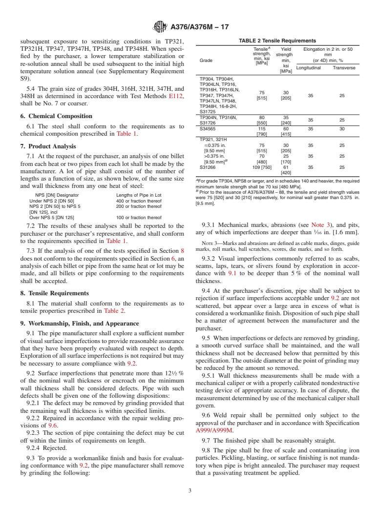 ASTM A376/A376M-17 - Standard Specification for  Seamless Austenitic Steel Pipe for High-Temperature Service