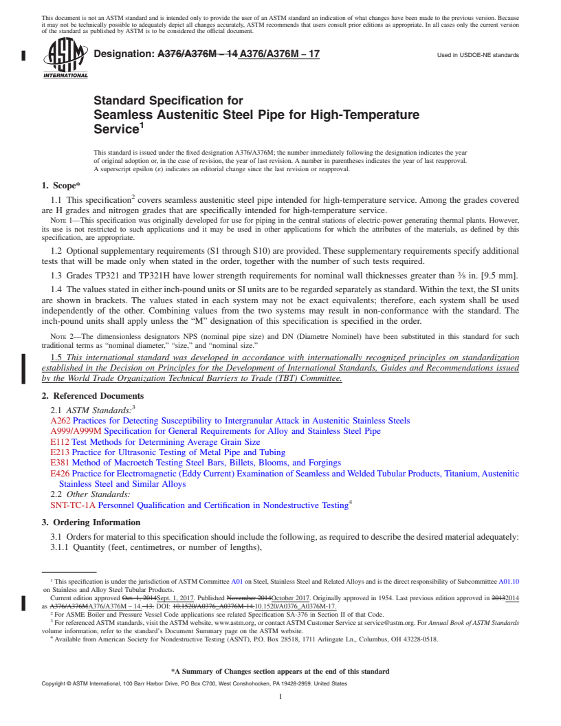 REDLINE ASTM A376/A376M-17 - Standard Specification for  Seamless Austenitic Steel Pipe for High-Temperature Service