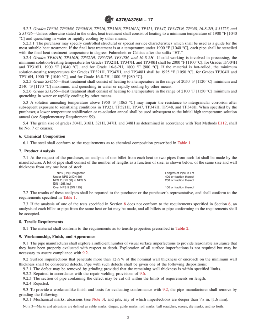 REDLINE ASTM A376/A376M-17 - Standard Specification for  Seamless Austenitic Steel Pipe for High-Temperature Service