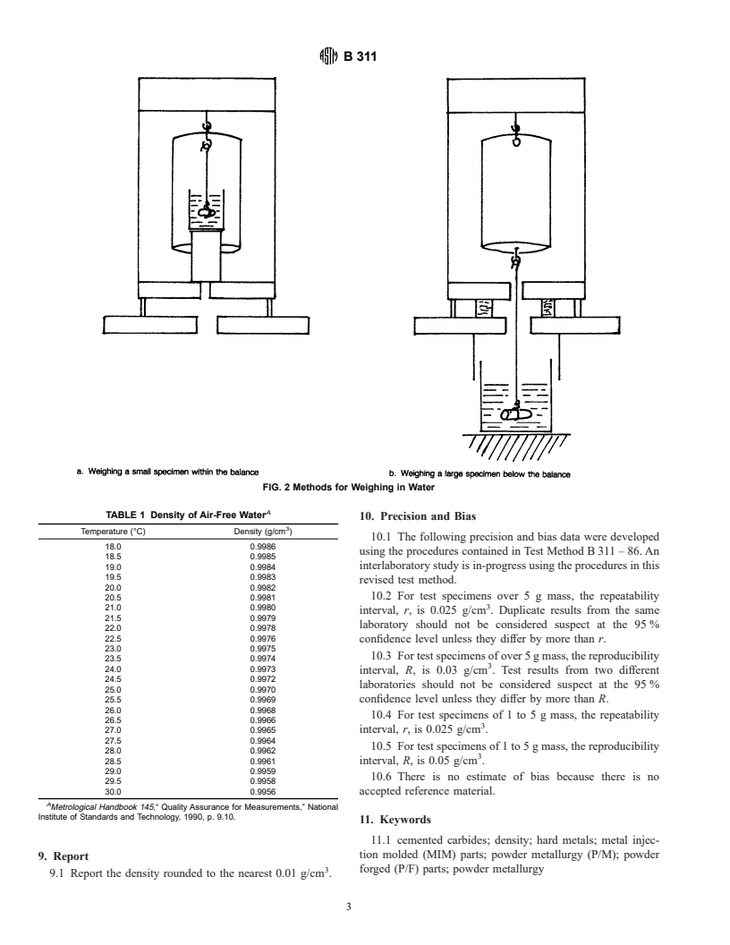 ASTM B311-93(1997) - Test Method for Density Determination for Powder Metallurgy (P/M) Materials Containing Less Than Two Percent Porosity