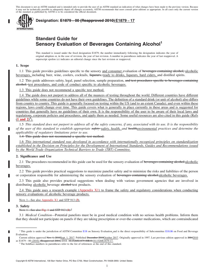 REDLINE ASTM E1879-17 - Standard Guide for  Sensory Evaluation of Beverages Containing Alcohol