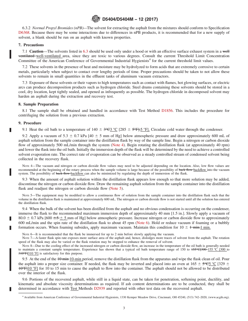 REDLINE ASTM D5404/D5404M-12(2017) - Standard Practice for  Recovery of Asphalt from Solution Using the Rotary Evaporator