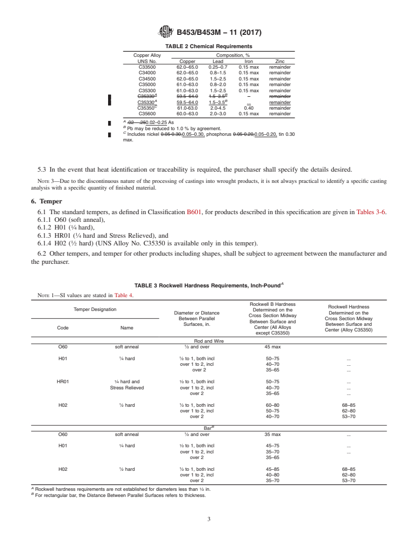 REDLINE ASTM B453/B453M-11(2017) - Standard Specification for Copper-Zinc-Lead Alloy (Leaded-Brass) Rod, Bar, and Shapes