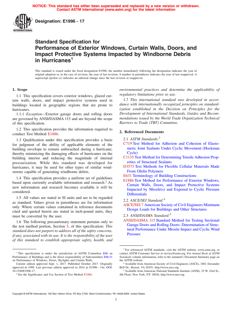 ASTM E1996-17 - Standard Specification for Performance of Exterior ...