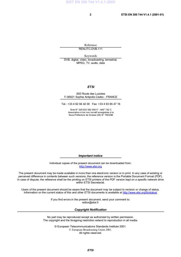 SIST EN 300 744 V1.4.1:2005 SIST EN 300 744 V1.4.1:2005 - Page 4 preview