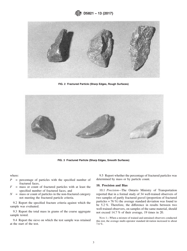 ASTM D5821-13(2017) - Standard Test Method for  Determining the Percentage of Fractured Particles in Coarse  Aggregate