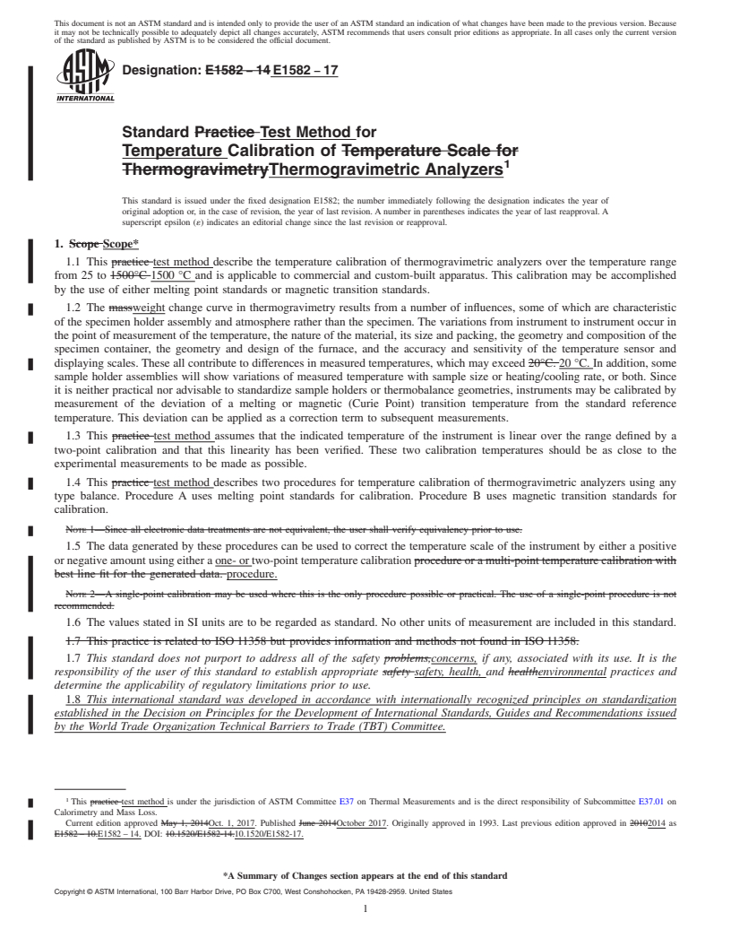 REDLINE ASTM E1582-17 - Standard Test Method for  Temperature Calibration of Thermogravimetric Analyzers