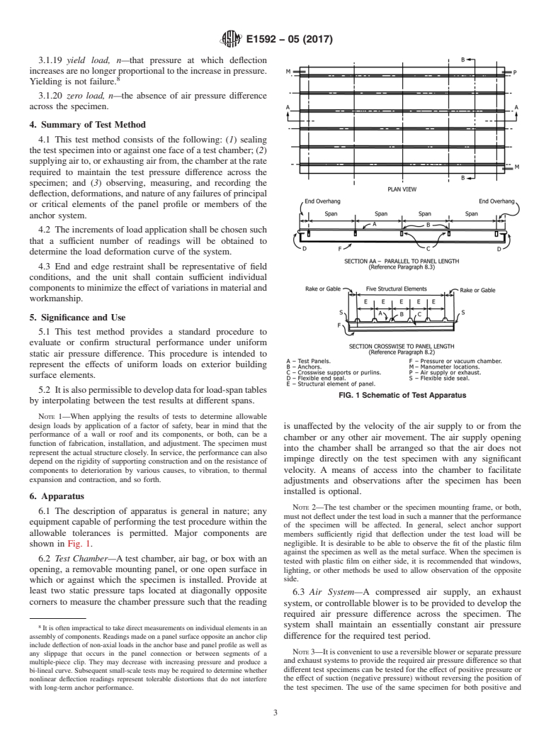 ASTM E1592-05(2017) - Standard Test Method for Structural Performance of Sheet Metal Roof and Siding Systems  by Uniform Static Air Pressure Difference