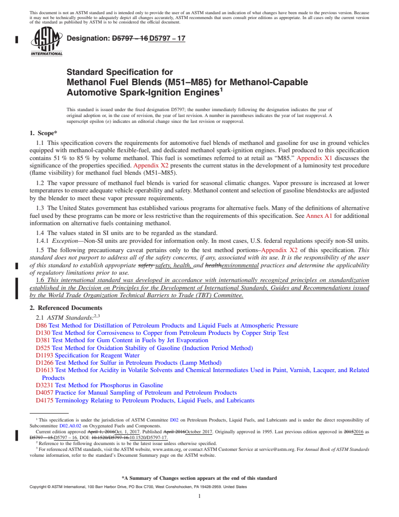 REDLINE ASTM D5797-17 - Standard Specification for  Methanol Fuel Blends (M51&#x2013;M85) for Methanol-Capable  Automotive Spark-Ignition Engines