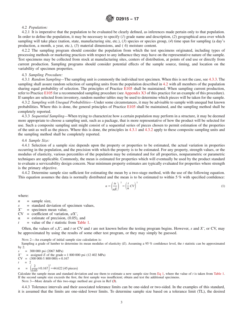 REDLINE ASTM D2915-17 - Standard Practice for  Sampling and Data-Analysis for Structural Wood and Wood-Based   Products