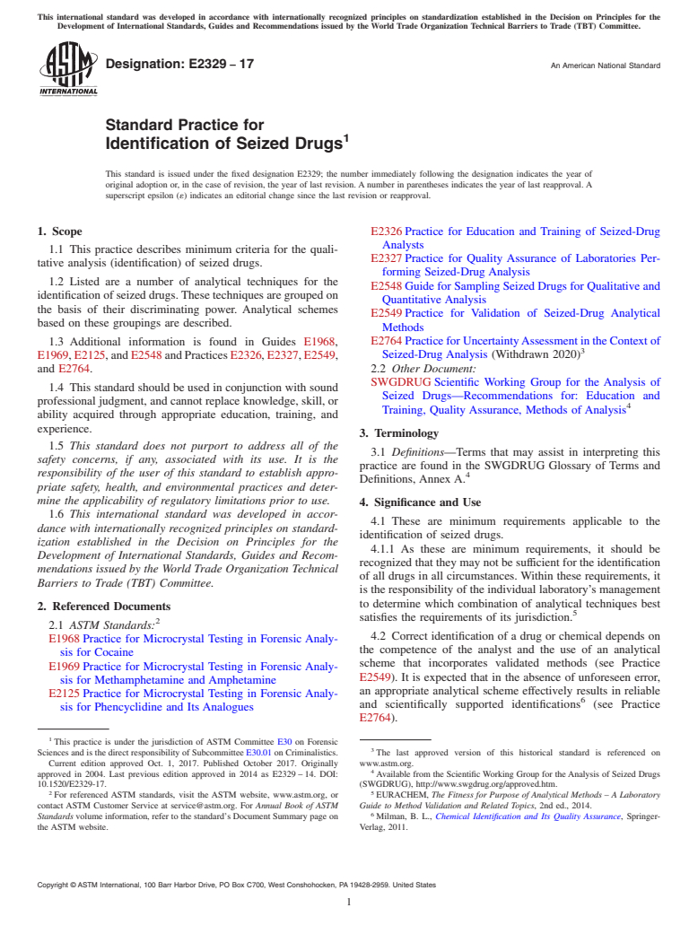 ASTM E2329-17 - Standard Practice for  Identification of Seized Drugs