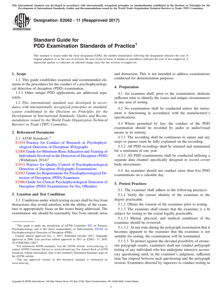 ASTM E2062-11(2017) - Standard Guide for  PDD Examination Standards of Practice