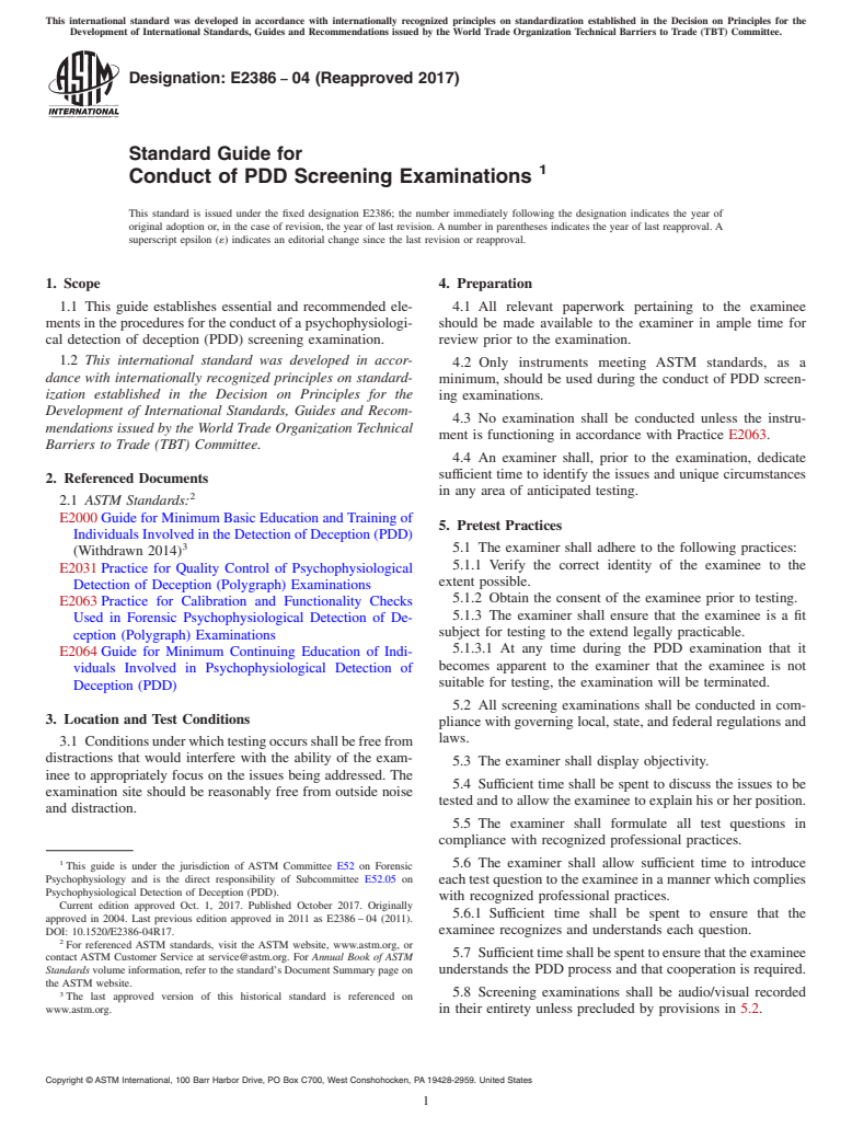 ASTM E2386-04(2017) - Standard Guide for  Conduct of PDD Screening Examinations